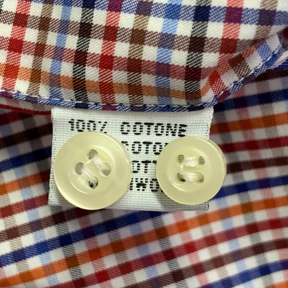 CULTURATA Size M Red Blue White Plaid Cotton Long Sleeve Shirt - Picture 6 of 7